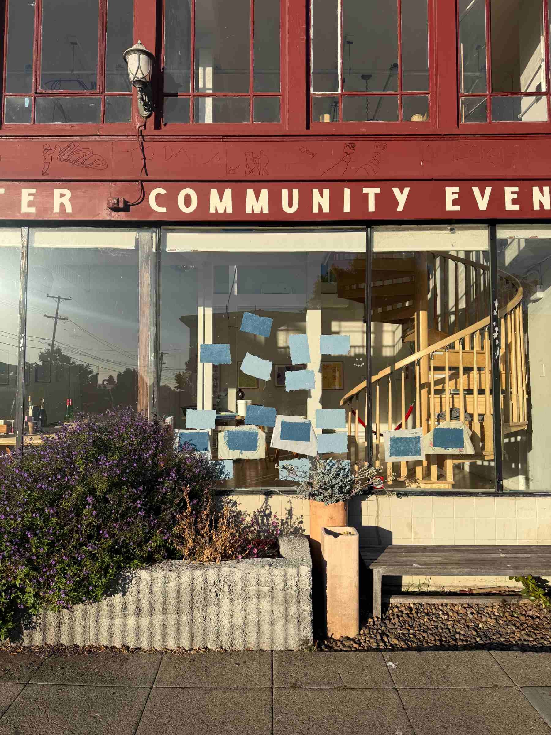 2727 California street, with handmade denim paper sheets drying on the windows